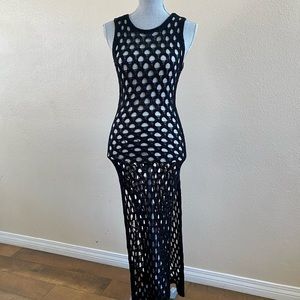 Windsor Long Black Sleeveless Crochet Dress